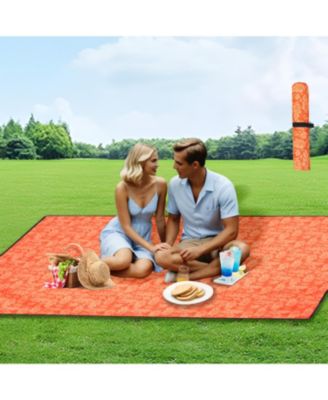 Outdoor Storage Collapsible Foldable Wagon Cart with All Terrain Wheels, Drink Holders, Brakes, Side Pocket and Picnic Mat