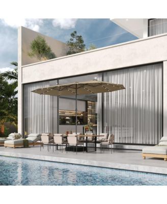 15 ft. Double Sided Umbrella Outdoor Patio Umbrella with 36 LED Solar Lights, Base and Sand Bag