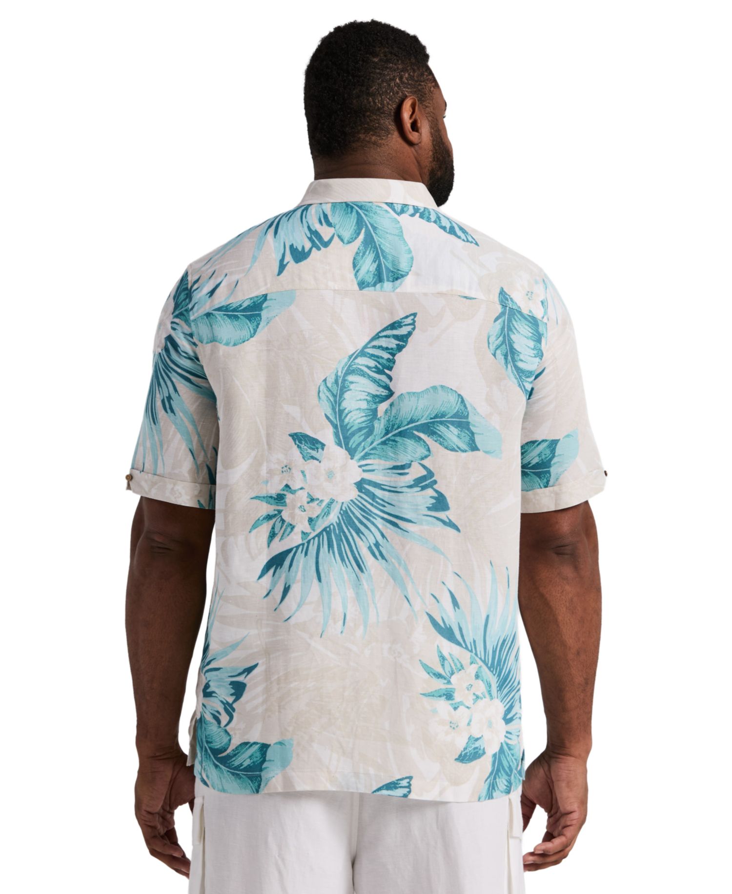 Men's Big & Tall Linen Blend Palm Print Shirt