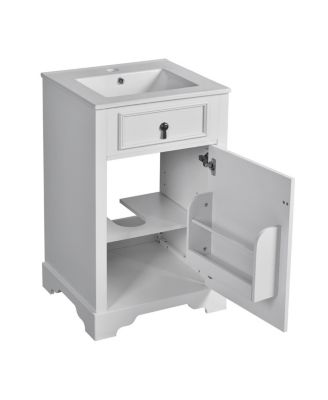 20" Bathroom Vanity with Ceramic Sink, Soft Close Door, Adjustable Shelf & Door Storage for Small Bathrooms