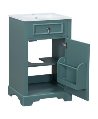 20" Bathroom Vanity with Ceramic Sink, Soft Close Door, Adjustable Shelf & Door Storage for Small Bathrooms