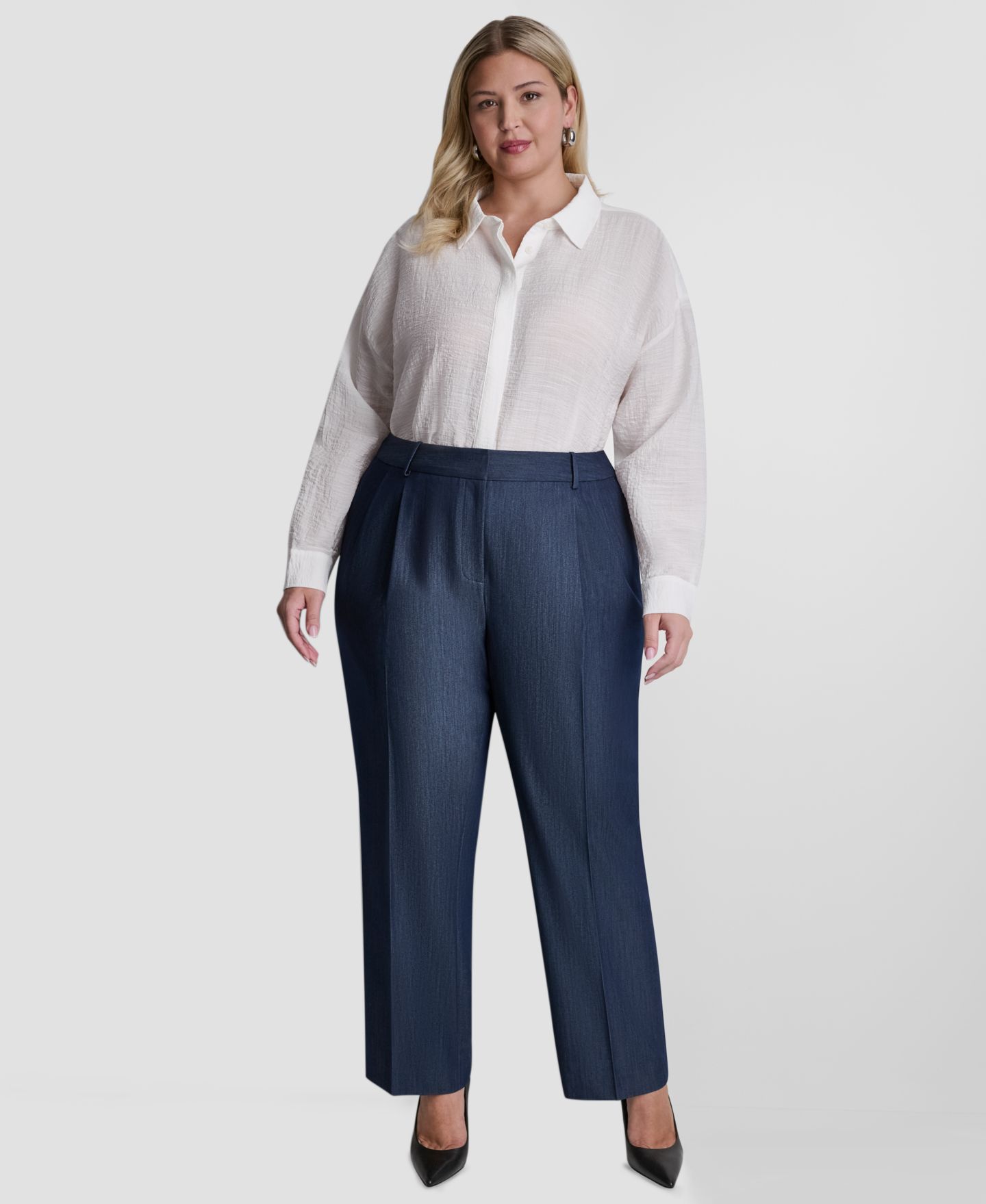 Женские брюки DKNY Plus Size Mid-Rise Pleated Trouser, цвет: Тёмный тёмно-синий — фото 2