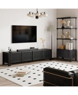 Modern TV Media Console with Leather-Wrapped Doors and Cabinet Storage