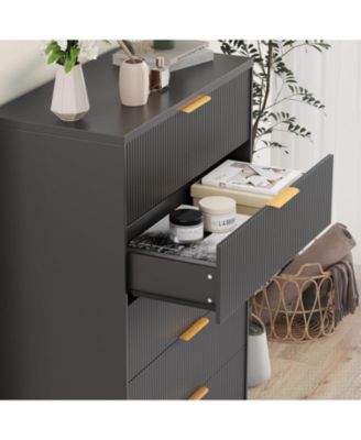 Dresser for Bedroom with 5 Drawers, Wave Fluted Modern Chest of Drawers, Tall Wood Storage Organizer for Nursery, Hallway, Living Room