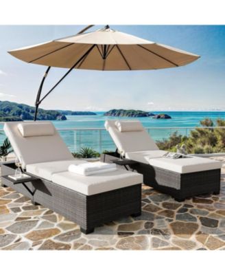 Outdoor Chaise Lounge Set of 2, 5-Position Adjustable PE Wicker Sun Loungers with Thick Quick-Dry Cushions for Poolside Patio Backyard