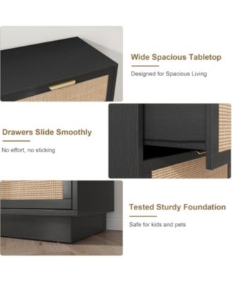 6 Drawer Rattan Dresser for Bedroom, Integrated Cabinet Body & Legs Design, Wooden Chest of Drawers for Hallways, Entryways and Closet