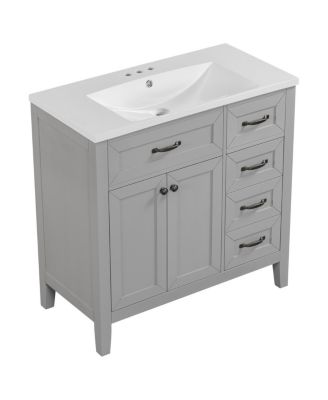 36" Bathroom Vanity with Ceramic Sink, Solid Wood Frame, Storage Cabinet & Drawers for Modern Bathrooms