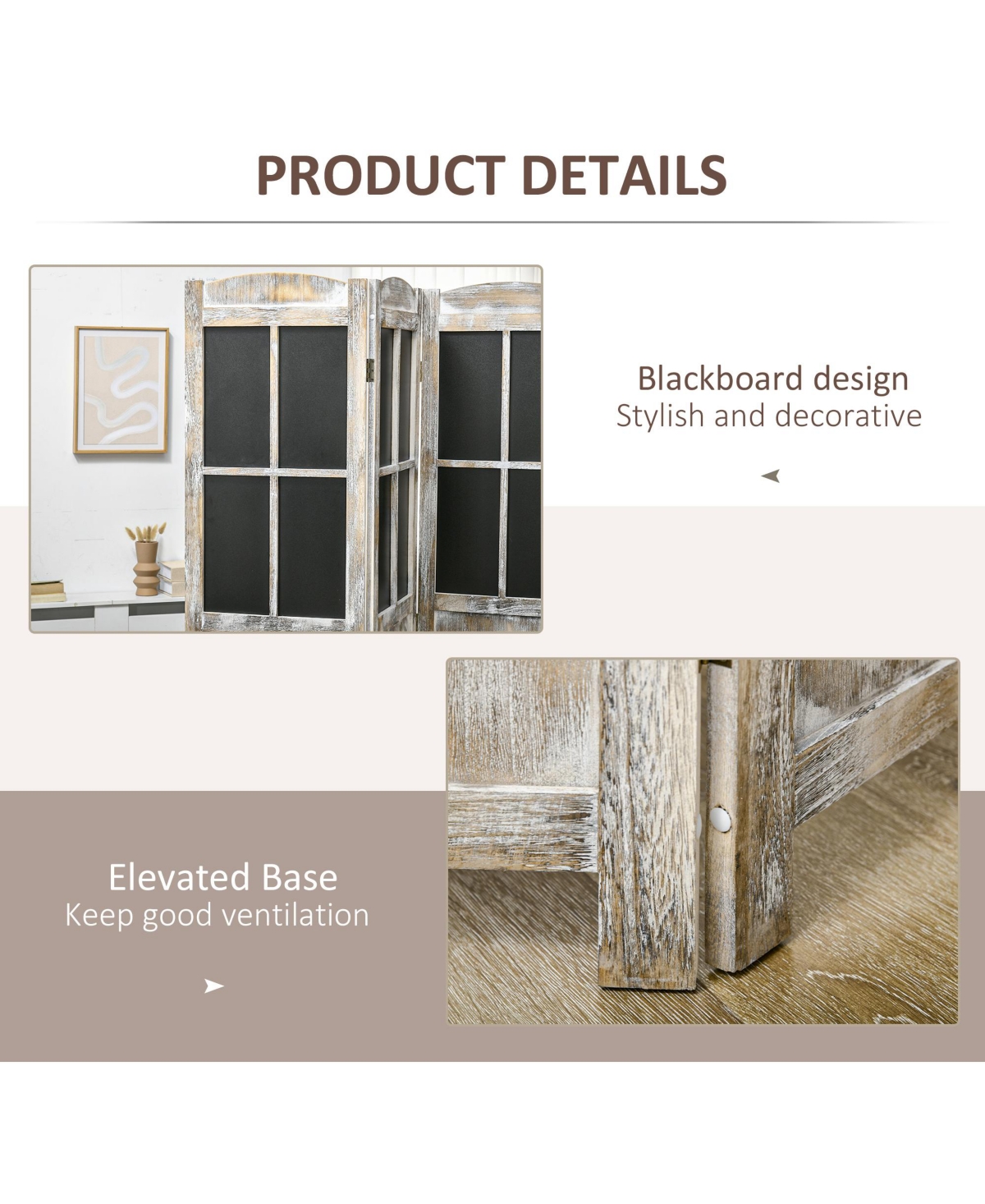 Homcom 4 Panel Room Divider, Farmhouse Folding Black Board Privacy Screen, Natural