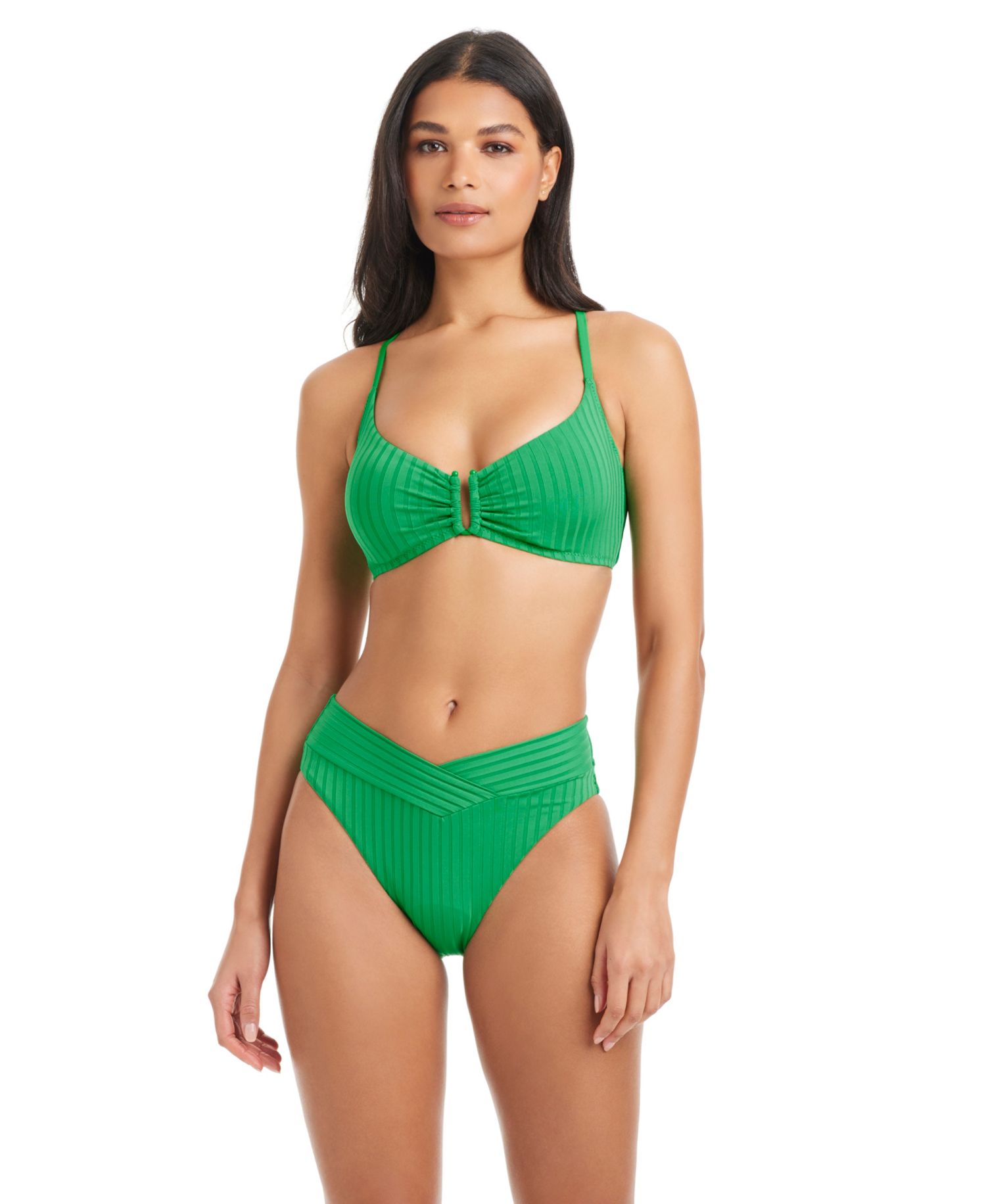 Women's Refresh Ribbed Tie-Back Underwire Bikini Top and Moderate-Coverage Swim Bottoms