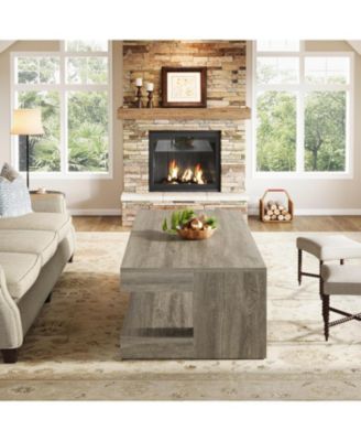 Coffee Table for Living Room, 47.24-Inch Farmhouse 2-Tier Accent Center Tea