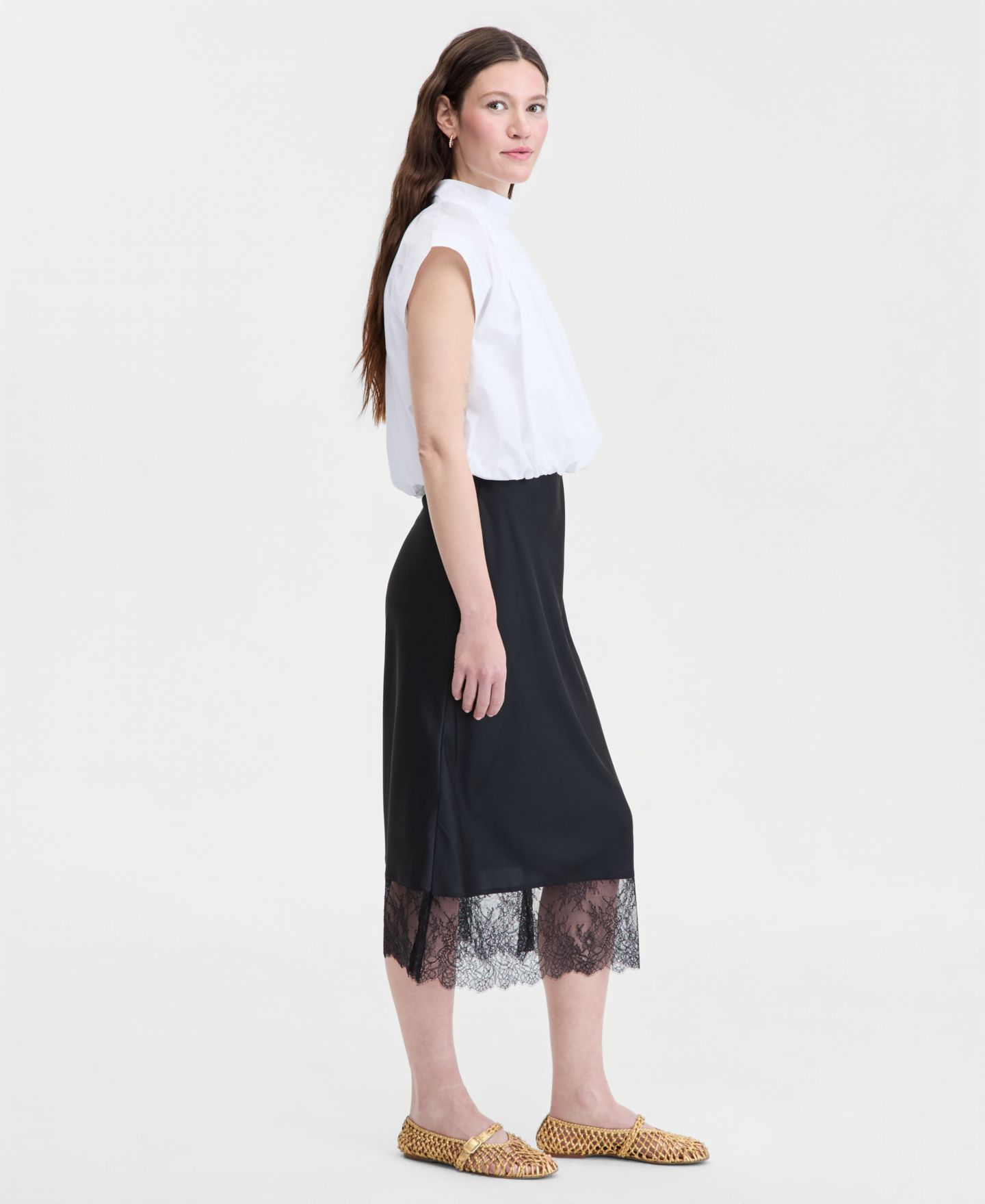 Женская юбка On 34th Lace-Hem Midi Slip, цвет: Глубокий чёрный — фото 3