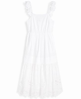 Women's Cotton Poplin Eyelet Pintucked Midi Dress