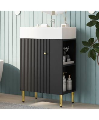 22" Modern Freestanding Bathroom Vanity with Ceramic Sink, Side Storage Cabinet, Soft Close Door for Small Spaces
