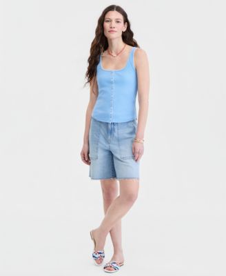 Women's Button-Down Contrast-Stitch Rib Tank Top