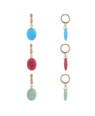 Trio Earring Set with Oval Semi Precious Stone Drops