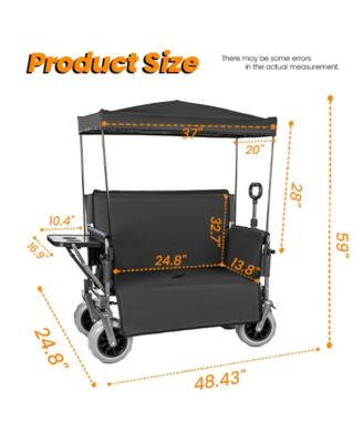 Collapsible Wagon - Heavy-Duty Seat Wagon with Canopy and Rear-Mounted Folding Tabletop, 500lbs Heavy-Duty for Camping, Garden (Black)