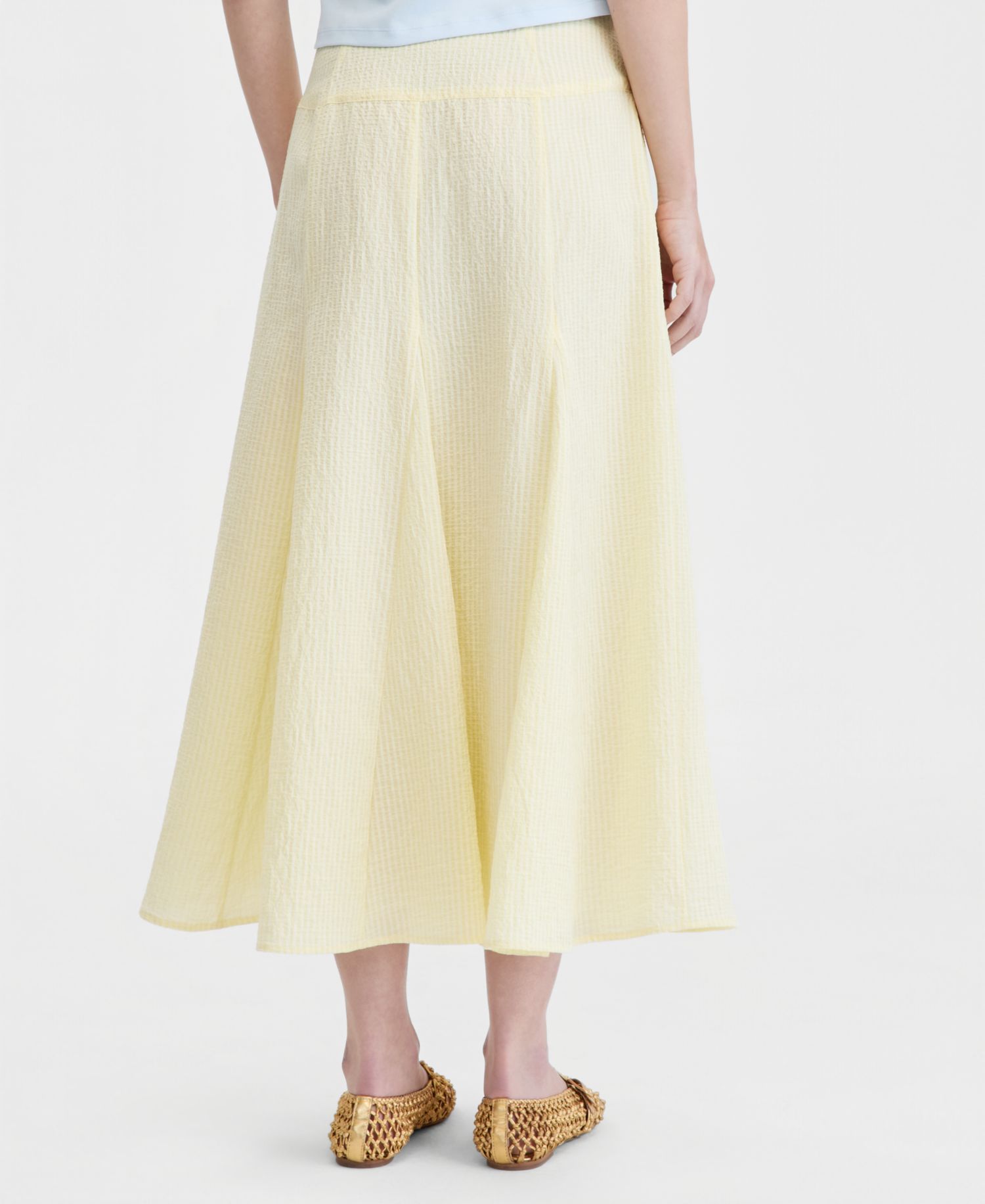 Women's Drop-waist Seersucker Godet Midi Skirt
