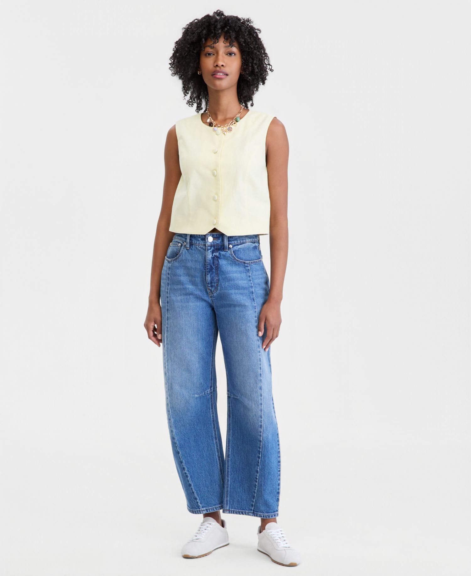 Women's Cropped Linen Blend Button-Front Vest