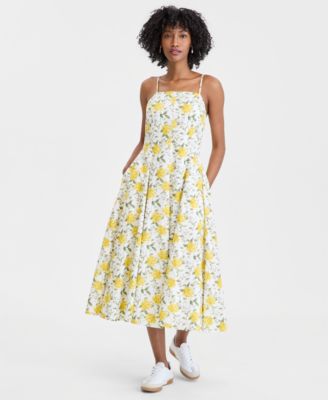 Women's Square-Neck Seamed Fit & Flare Midi Dress