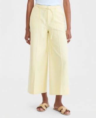 Women's High-Rise Cropped Linen-Blend Wide-Leg Pants