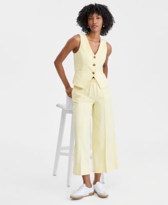 Women's High-Rise Cropped Linen-Blend Wide-Leg Pants