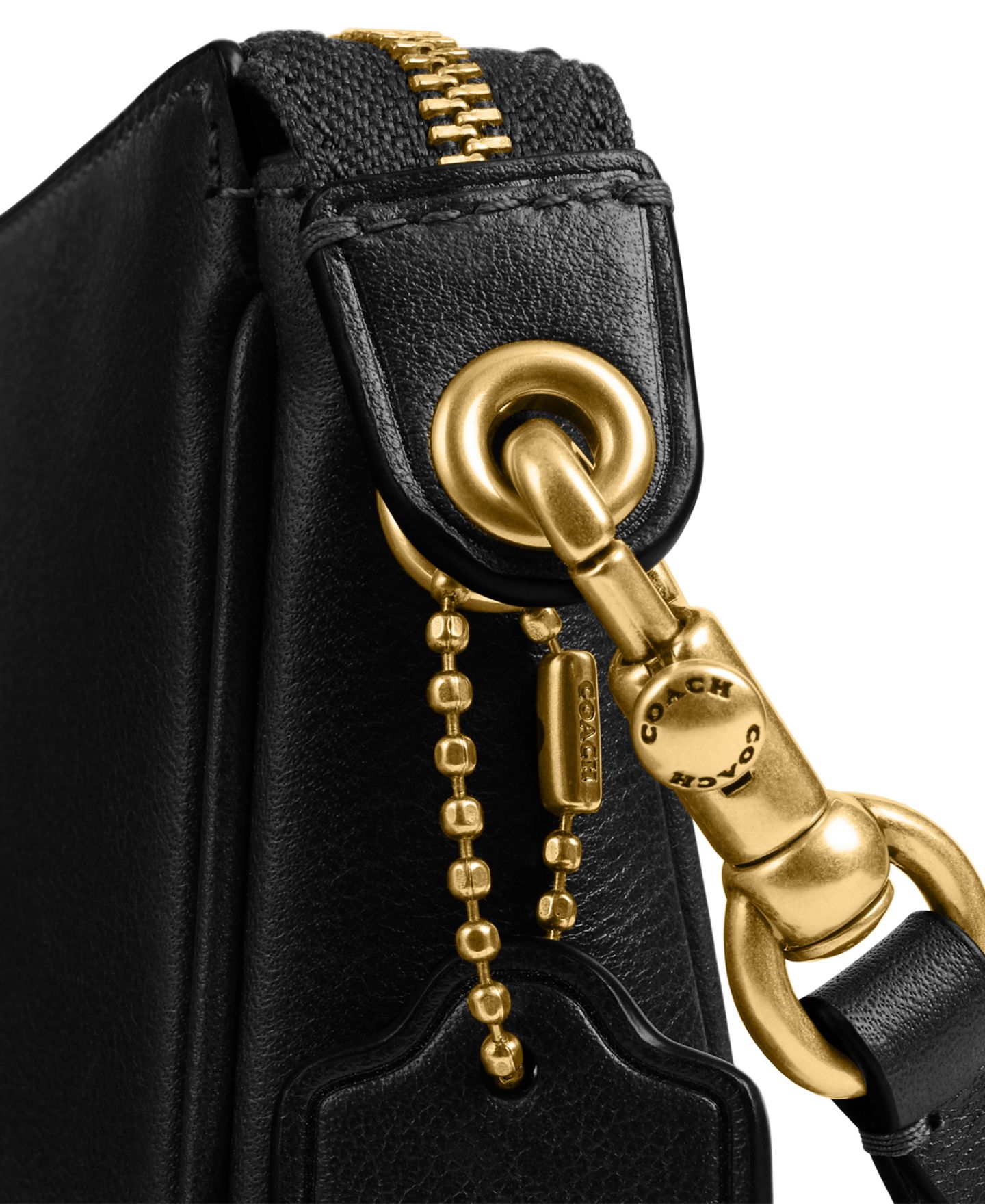 Женская сумка Coach Plaza Small Leather Slim Shoulder, цвет: Латунный / Чёрный — фото 5