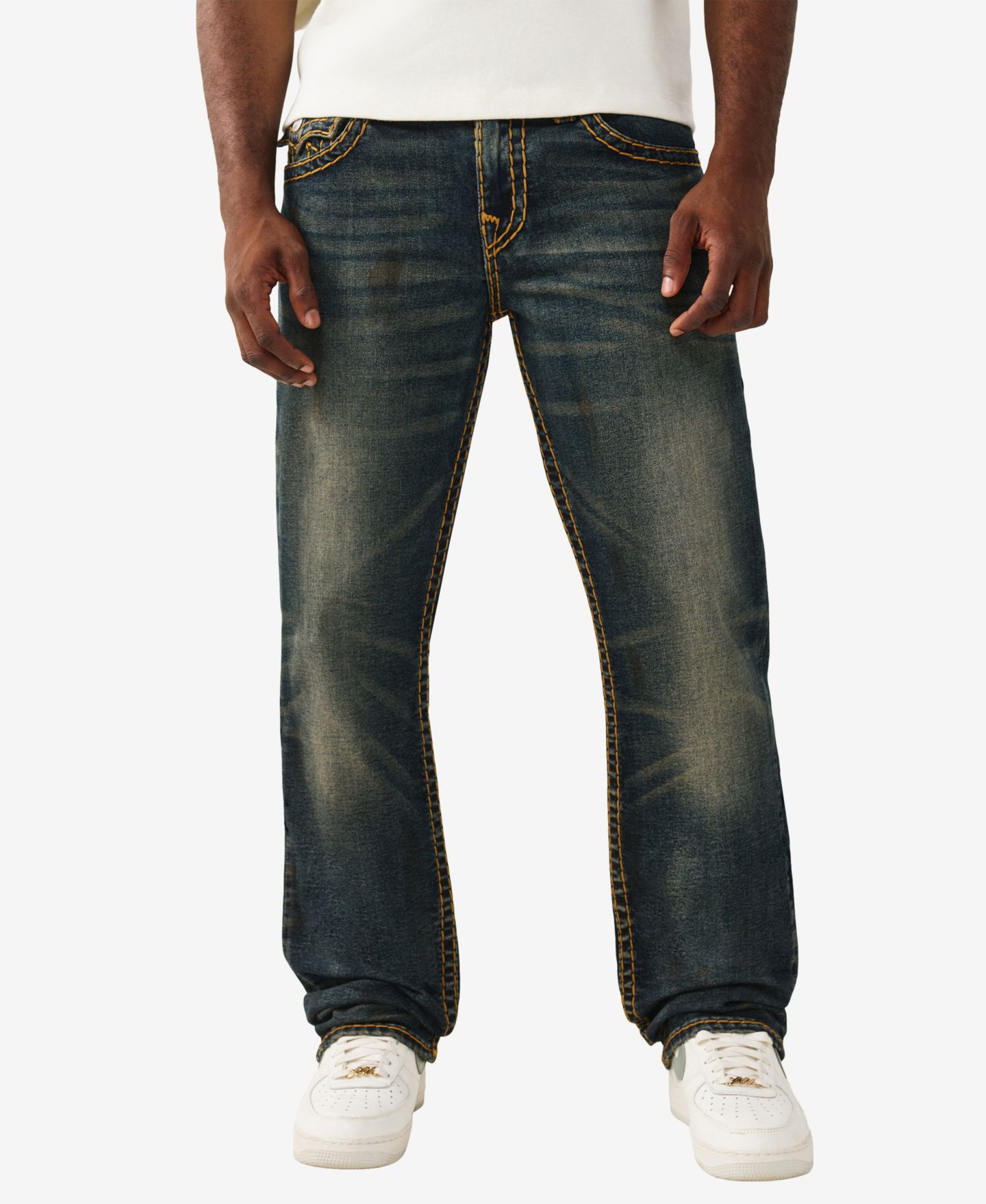 Мужские джинсы True Religion Ricky Super T-Straight Flap, цвет: Тёмная варка — фото 1