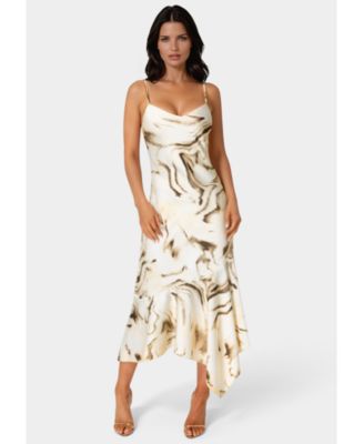 Women's Printed Satin V-Neck Hanky Dress