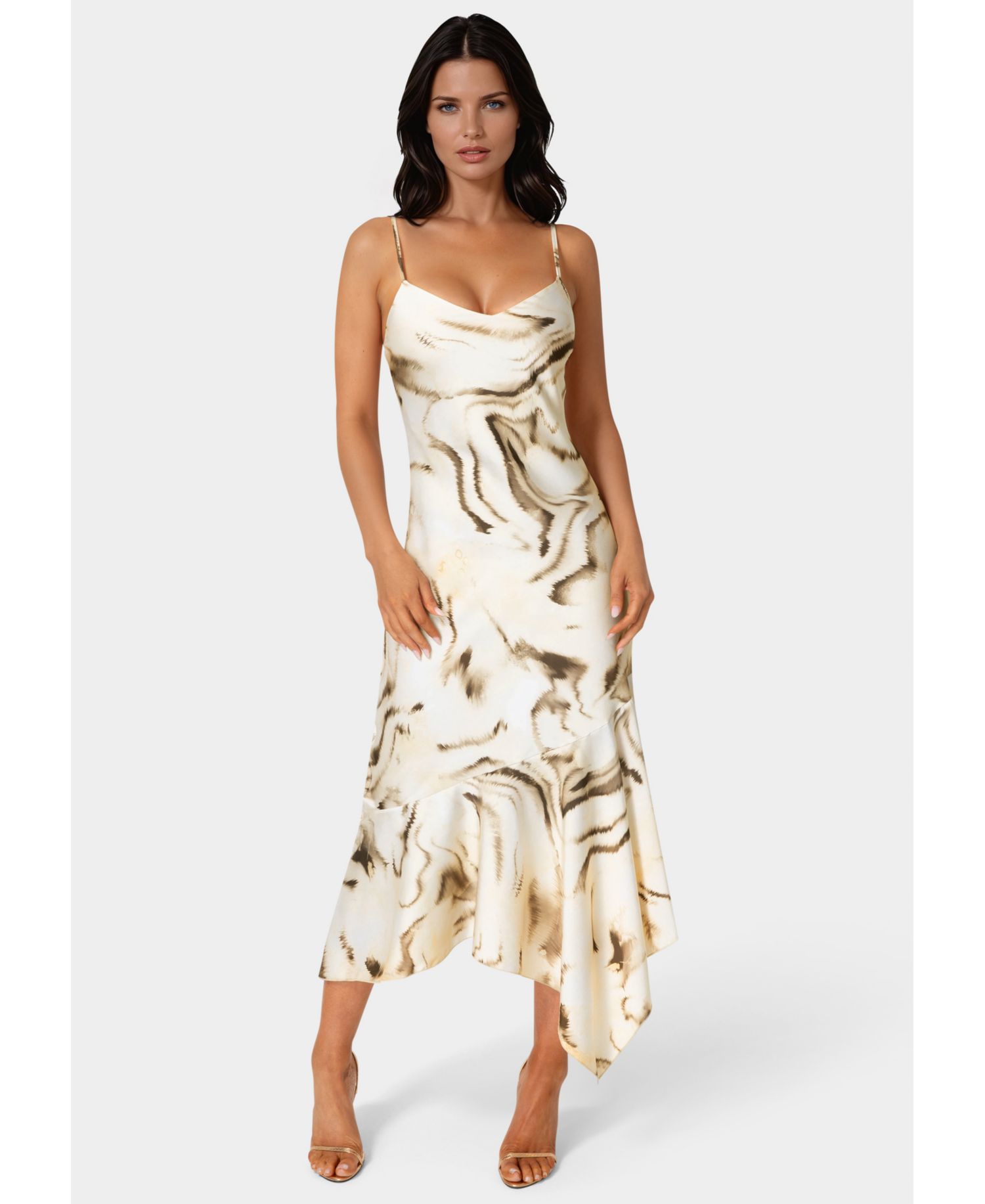 Womens Printed Satin V-Neck Hanky Dress