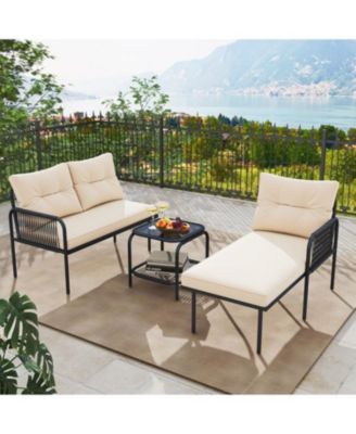 3-Piece Patio L-Shaped Rattan Sectional Sofa Set