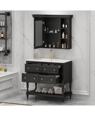 36'' Luxury Bathroom Vanity Set with Mirror Cabinet, Solid Wood & MDF, Large Storage Shelf for Modern Bathrooms