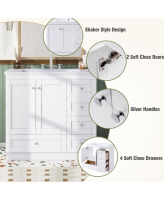 36" Shaker Bathroom Vanity with Resin Sink, 4 Soft Close Drawers & 2 Doors, Ample Storage for Modern Homes