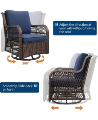 Swivel Wicker Glider Patio Chairs, 3 Piece Outdoor Wicker Rattan Swivel Rocking Chair Set, 360-Degree Swivel Rocking Chair