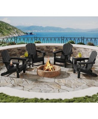 Folding Adirondack Chair Set of 4 with 2 Side Table, HDPE Outdoor Patio Chair with Cup Holder