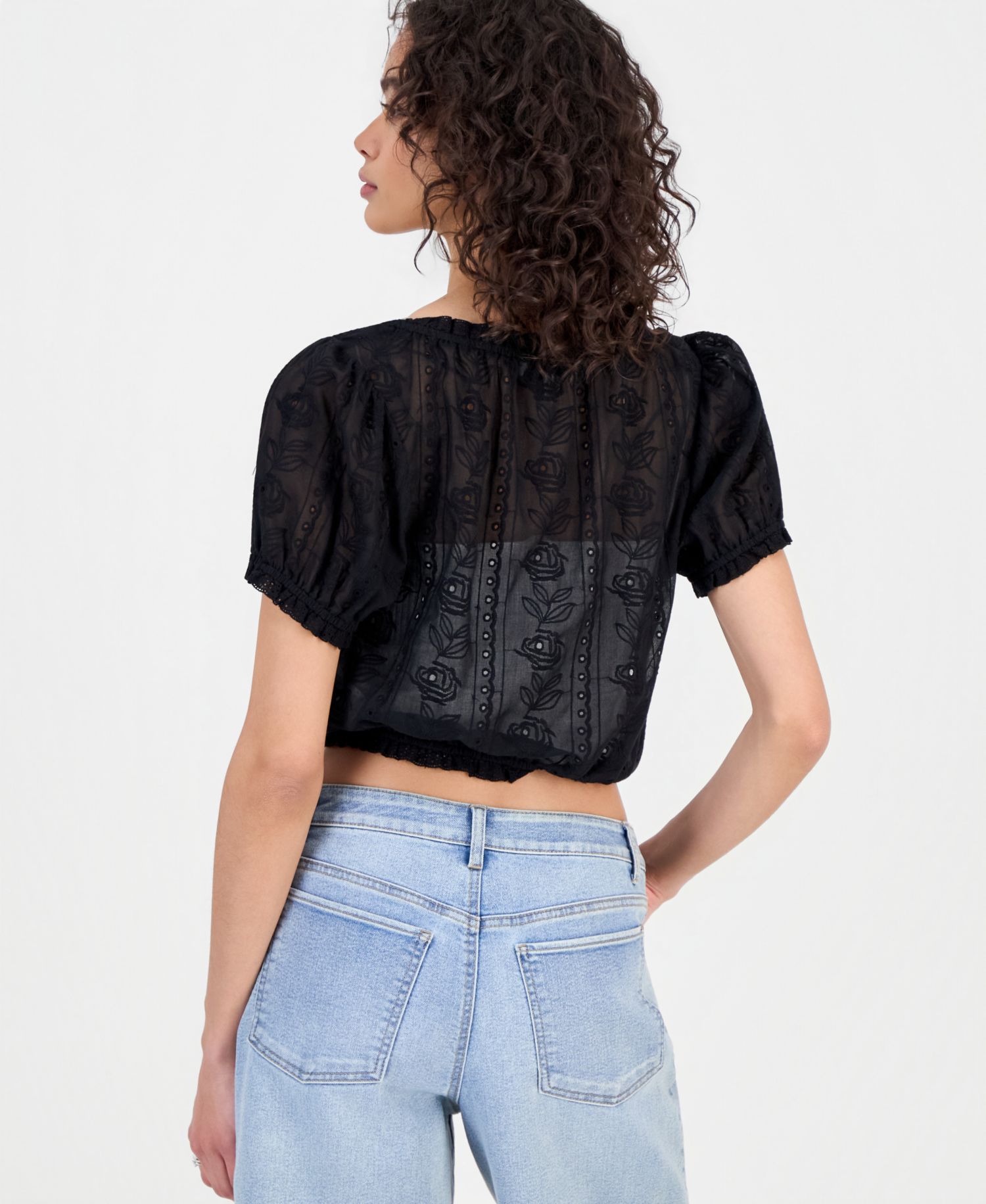 Plus Size Cotton Embroidered Cropped Blouse