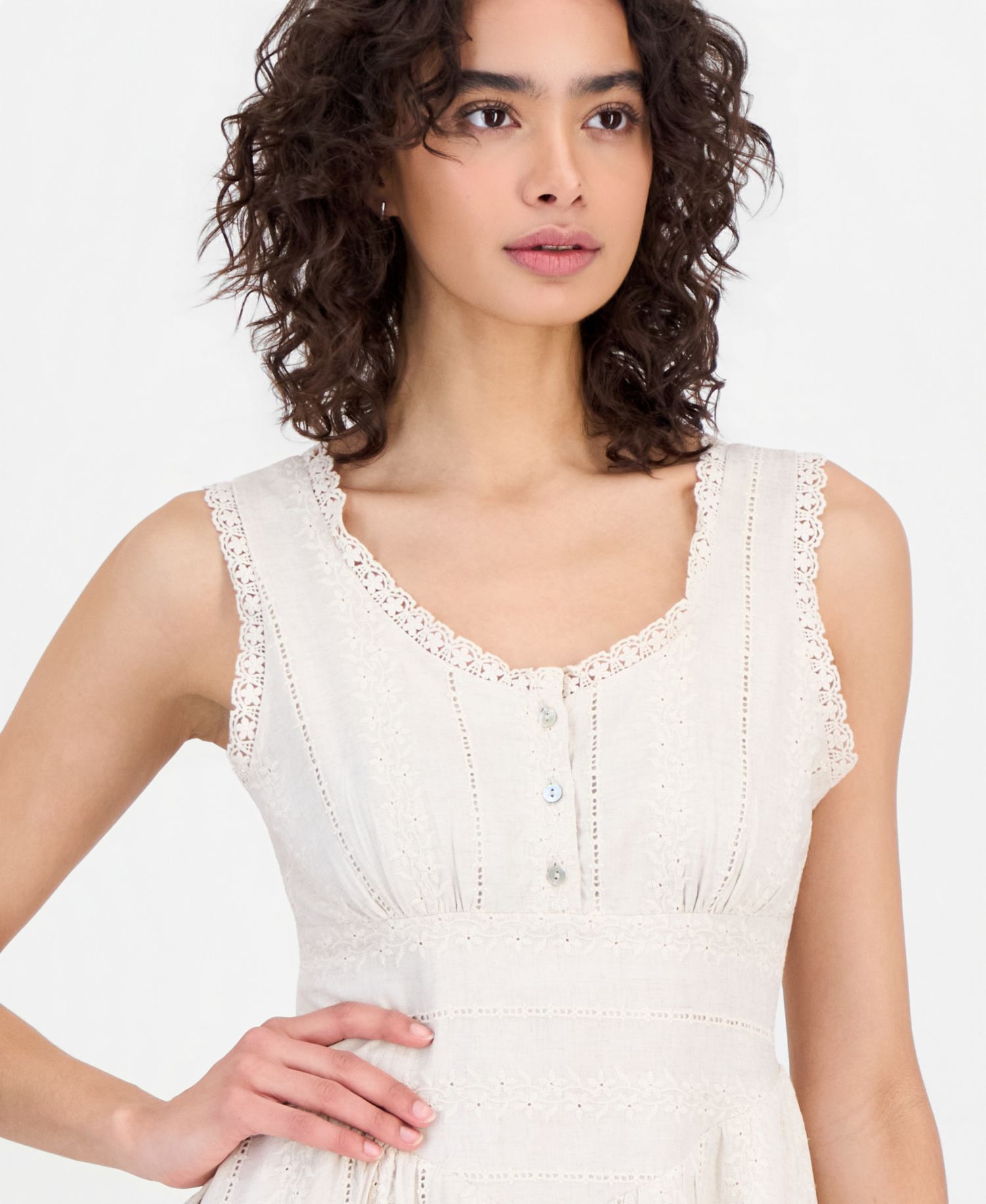 Women's Embroidered Crochet-Trim Mini Dress