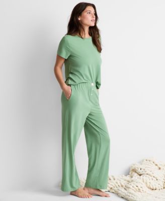 Women's Short-Sleeve Crewneck Cotton-Blend T-Shirt and Pants Set, Macy's Exclusive thumbnail 2