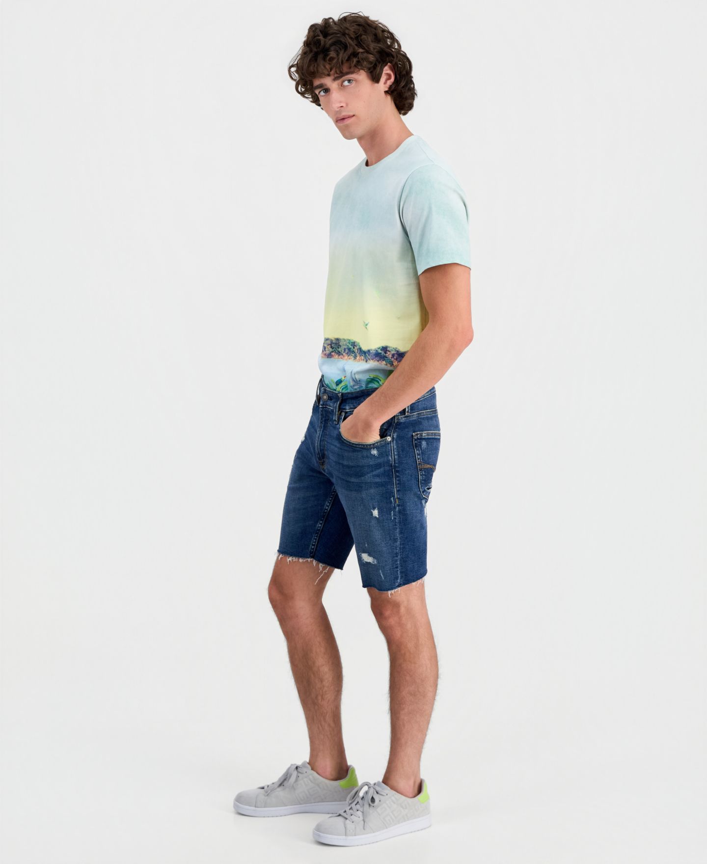 Мужские шорты GUESS Distressed Denim Slim, цвет: Sanchez — фото 4