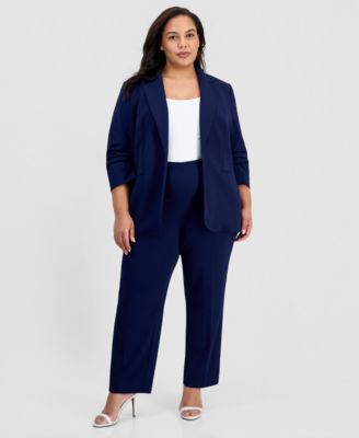 Plus Size Scrunch-Sleeve Open-Front Blazer