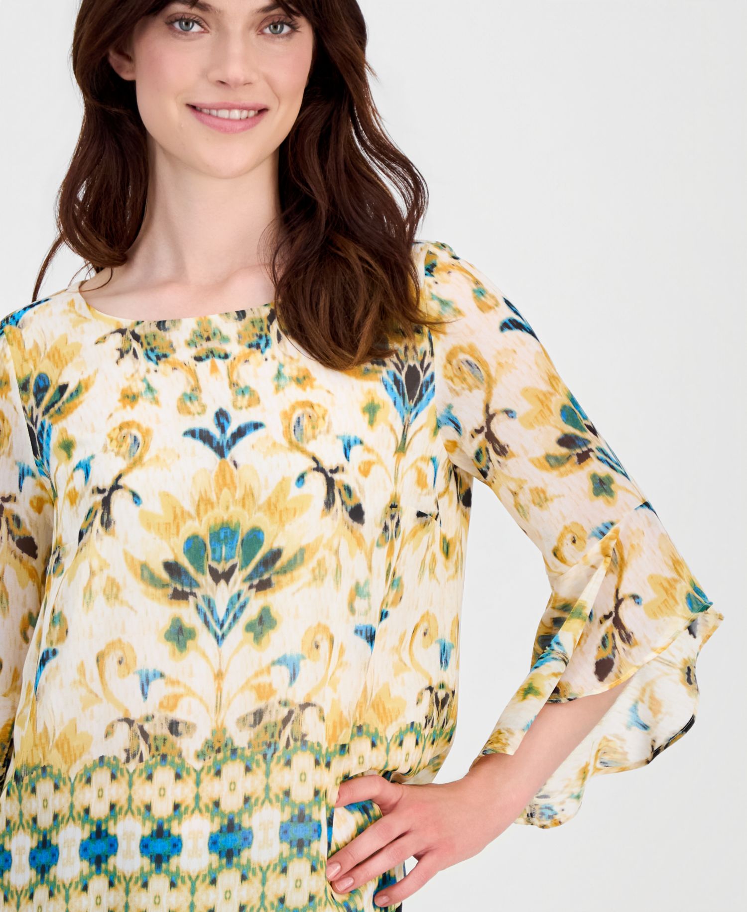 Women's Printed Ruffled-Sleeve Blouse