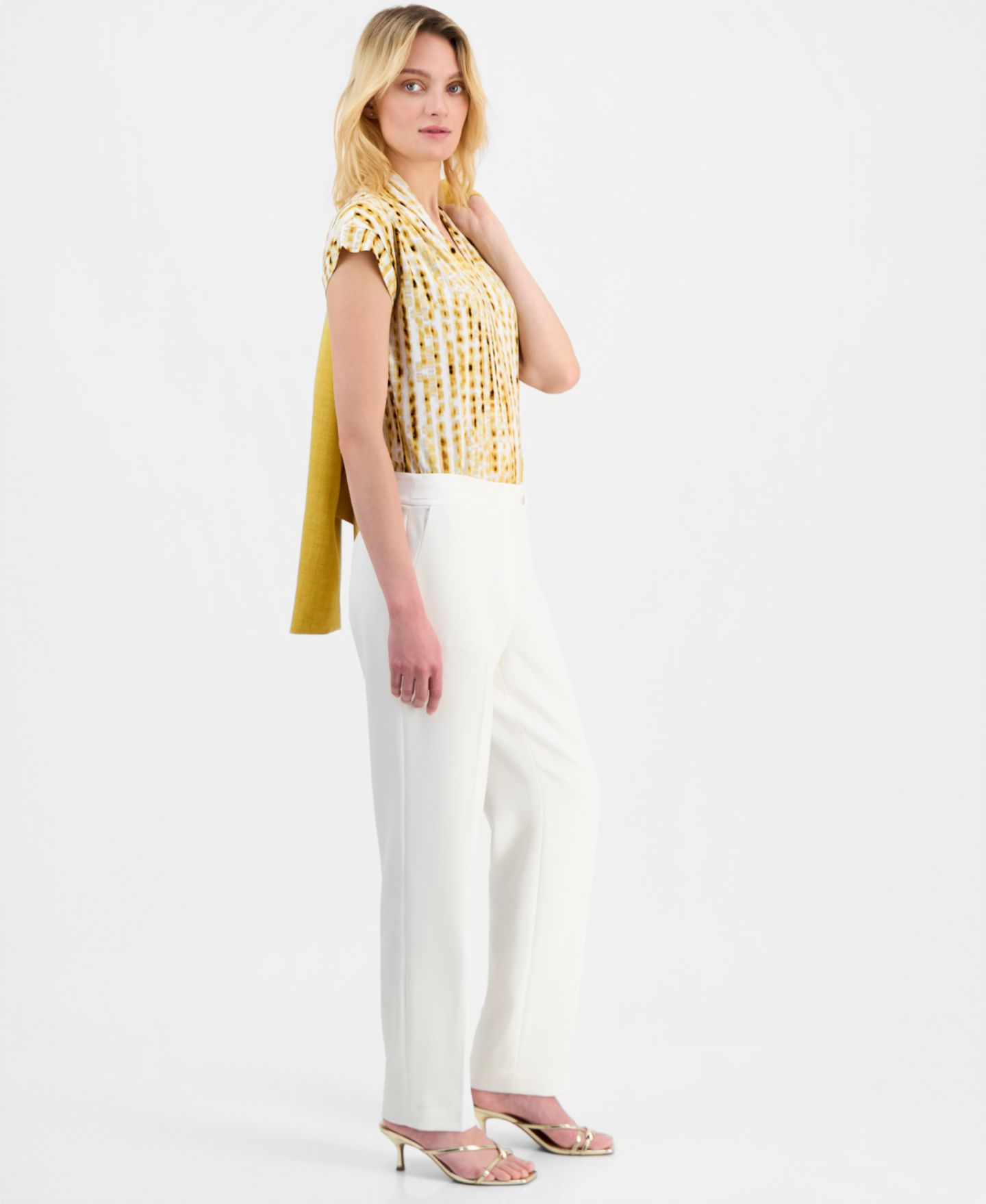Женские брюки Kasper Mid Rise Straight Leg Pants, Regular & Petite, цвет: Ванильный ледяной — фото 3