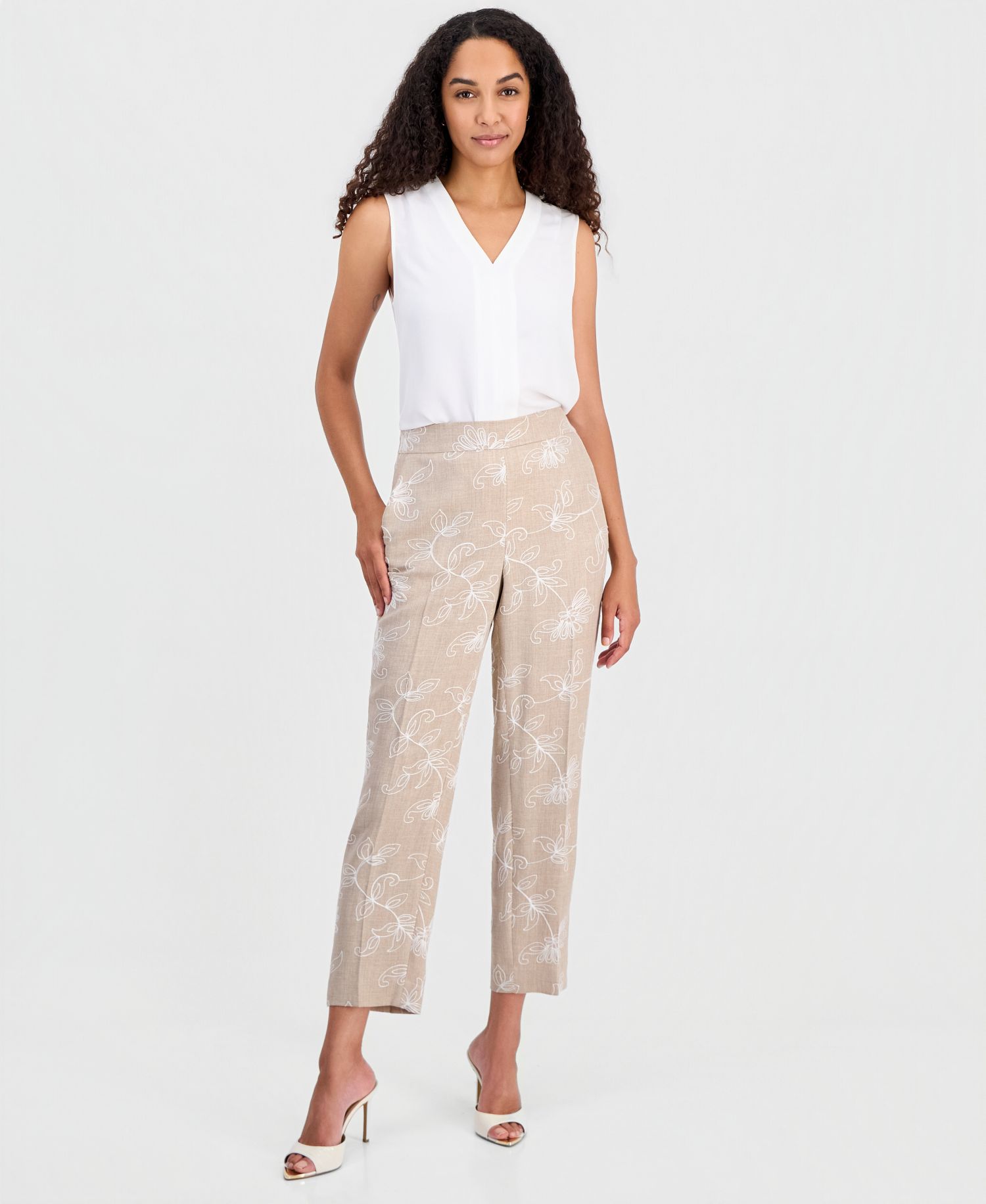 Women's High-Rise Embroidered Ankle Pants, Regular & Petite