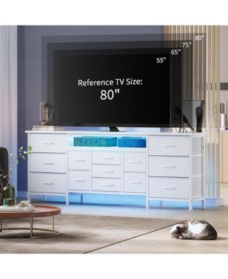 70 Inch Long Dresser with 13 Drawers, TV Stand for 65-80 Inch TV with Charging Station & LED Lights