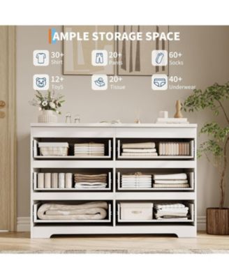 Modern White 6 Drawer Dresser, Simply Modern Chest of Drawers, 6 Drawer Dressers for Clothes Storage for Bedroom