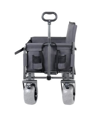 Collapsible Wagon with Bench Seat and Rear-Mounted Folding Tabletop, 500lbs Heavy-Duty, 180L Capacity for Camping, Beach and Garden