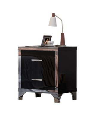 High Gloss Mirrored Nightstand, Modern Wood End Table with 2 Drawers and Metal Handle, Bedside End Table for Bedroom, Living Room