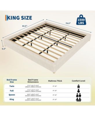 Cloud Bed Frame, Corduroy Soft Fabric Low Bed Frames with Solid Wood Round Legs, Platform Bed Without Headboard