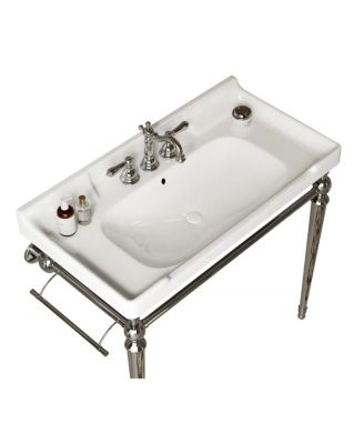 36" Bathroom Ceramic Sink Basin with 3 Faucet Holes, Rectangular Countertop Vanity with Overflow for Modern Bathroom