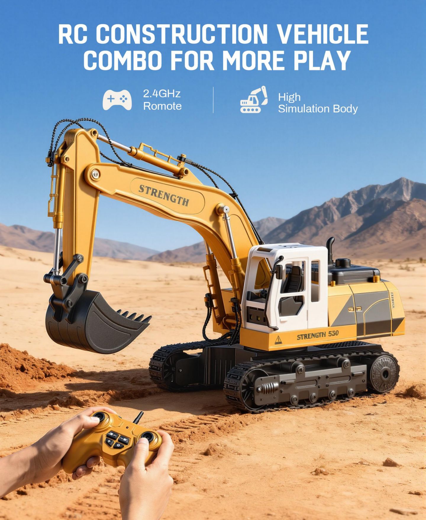 Детская игрушка SUGIFT 1:16 11-Channel Control Alloy Bucket RC Excavator with Lights and Sounds, цвет: Жёлтый — фото 7