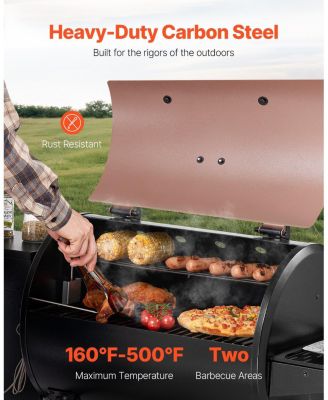 Wood Pellet Grill Smoker, 8-in-1 Outdoor BBQ, 456 Sq. In. Cooking Area, Digital Controller, Meat Probe, 500°F Max